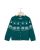 Cardigan col rond jacquard vert 100% lambswool